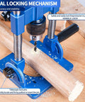 Knockout Accuracy Portable Drill Guide And Angle Drill Jig For Perfectly Straight Holes Every Single Time, dual locking mechanism shown.