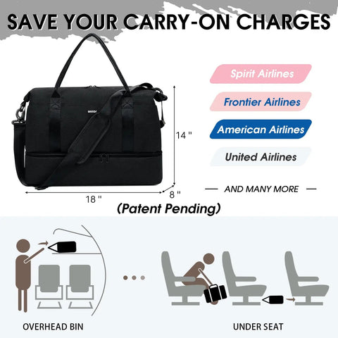 Underseat Personal Item Bag With USB Charging Port, Grab And Go 30L Travel Duffel fits under airplane seat