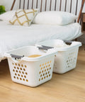 30L Plastic Laundry Hamper With Built In Comfort Carry Handles 2 Pack Nestable Ventilated Clothes Basket under bed