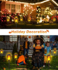 Outdoor Solar Tiki Torch Lights With Realistic Flickering Flame, 8 Pack Waterproof Pathway Garden Candles For Patio Yard Walkway Halloween Decor, illuminating a festive yard