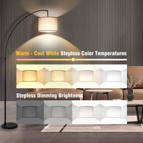 Lit Tall Arc Floor Lamp With Remote Control 81 Inch Tall Dimmable LED Stepless Color Temperature Display
