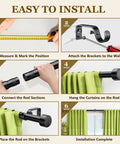 Step-by-step guide to install Adjustable Curtain Rod Set For Windows 32 To 96 Inches 1 Inch Diameter Black Rod With Brackets.