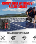 Solar Crimper Tool Kit With Y Connector 24 Piece All In One Solar Wiring Kit For PV MC4 Connectors displayed on rooftop