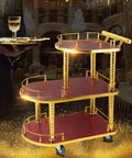 Top Tier Three Tier Kitchen Storage Trolley Cart Built Tough With Durable Wood Panels And Smooth Gliding Casters, golden finish, elegant design.