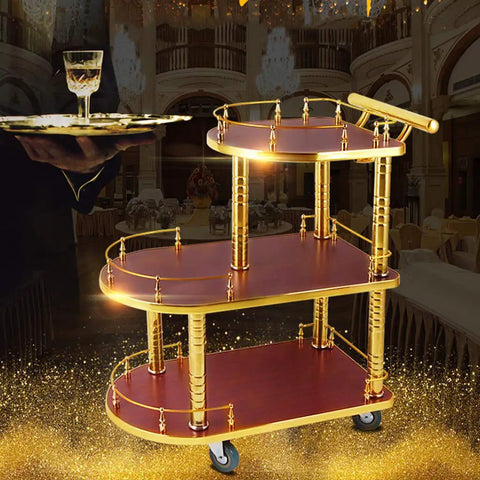 Top Tier Three Tier Kitchen Storage Trolley Cart Built Tough With Durable Wood Panels And Smooth Gliding Casters, golden finish, elegant design.