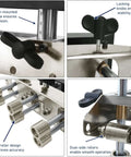 Close-up details of 3 Station Roller Bender For Sheet Metal, showcasing adjustable locking knobs and six-roller design for precise bending angles.