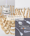 Wood Beaded Plug In Chandelier Lighting 1 Light Beaded Chandelier Boho Ceiling Fixture Handmade Wood Bead Ceiling Light details