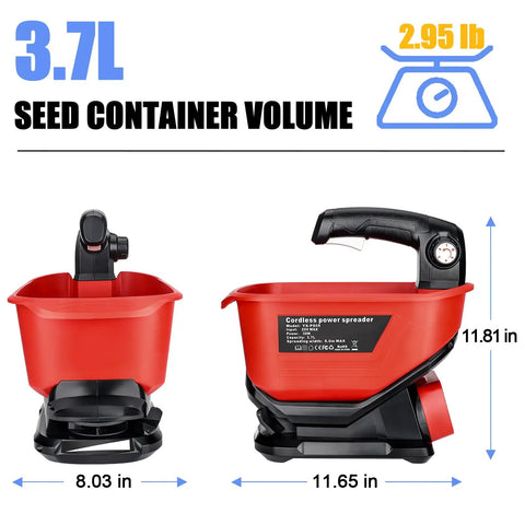 Milwaukee 18V Compatible Salt And Seed Spreader Handheld Fertilizer Spreader With 3.7L Capacity side and front view