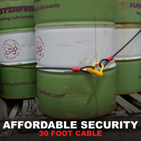 Heavy Duty Dual Loop Security Cable 30 Feet Long 10mm Thick Commercial Grade Locking Cable securing barrels