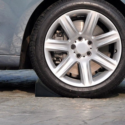 2 Pack Solid Rubber Wheel Chocks For Cars, Trucks, RVs, ATVs And Travel Trailers, Heavy Duty Parking Stabilizers under car wheel