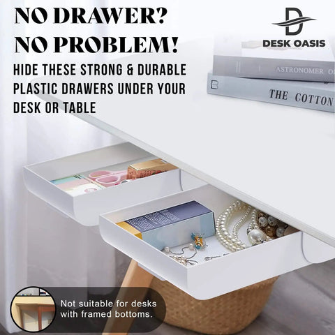 Under Desk Drawer Organizer 2 Pack With Slide Out Storage For Pens Cables And Office Accessories No Drill Adhesive Mount Hidden Desk Storage