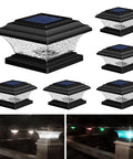 Solar Post Cap Lights For Outdoor Deck And Fence LED Post Caps With 9 Lighting Modes Including Bright White And RGB Color Options Fixed And Cycling Colors Fits 4x4 Or 5x5 Wooden Posts Black 6 Pack