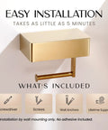 Toilet Paper Holder With Shelf Wall Mount In Gold For Modern Bathrooms, easy installation with included tools and support