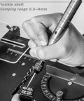 Close-up of hand adjusting the flexible shaft on the Badass Mini Table Saw That Gonna Deliver Smooth Adjustable Cuts Right Up To Ninety Degrees.