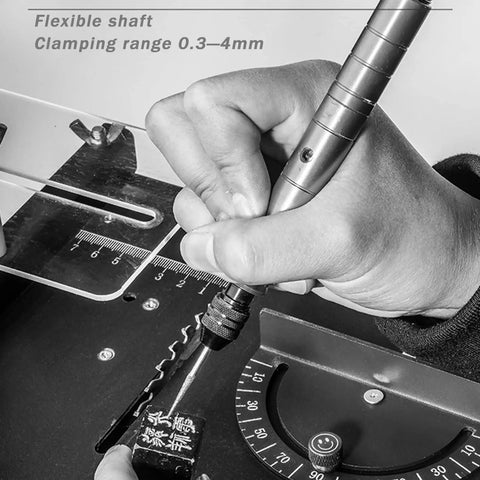 Close-up of hand adjusting the flexible shaft on the Badass Mini Table Saw That Gonna Deliver Smooth Adjustable Cuts Right Up To Ninety Degrees.