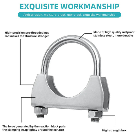 1 Inch Universal Heavy Duty Exhaust U Clamp Stainless Steel U Bolt Clamp for 1 Inch Pipe Muffler Exhaust System Pack of 2