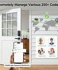 Level Up Your Home Security With This Slick WiFi Smart Deadbolt Lock Featuring Heavy Duty Keyless Entry Instant Fingerprint Access Voice Control App Management Auto Locking And Alexa Google Assistant Support For Front Doors, showcasing smartphone control and various access codes.