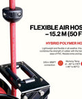 Close-up of 3/8 Inch By 50 Foot Air Hose Reel With Heavy Duty Industrial Build And Flex Hybrid Polymer Hose details