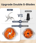 Comparison of blade designs in Two Bowls 450W Food Processor With Meat Grinder And Veggie Chopper for even and uneven cutting results