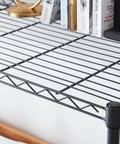 Gunmetal Gray Beefy Adjustable Shelving Unit With 18 Gauge Steel, Tool Free Assembly, 300 Lb Capacity, 1 Inch Shelf Increments, Durable Wire Frame With Venting For Electronics, Perfect Garage And Home Organization, close-up of wire shelf