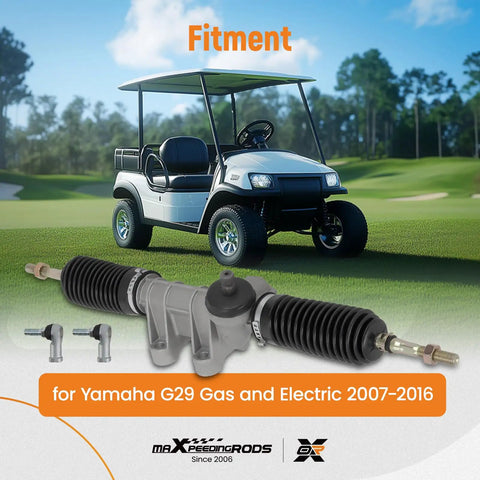 Heavy Duty Golf Cart Steering Rack And Pinion Gear Box JW1F340000 for Yamaha G29 gas and electric with golf cart in background