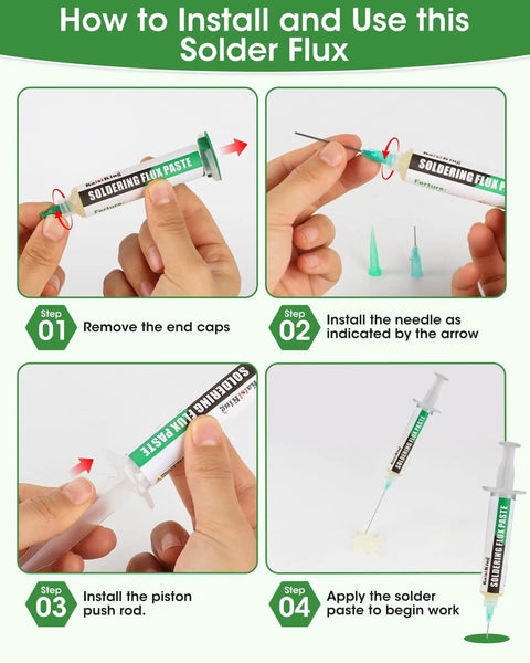 Step-by-step guide to use No Clean Solder Flux Paste for Electronics Soldering, PCB SMD and DIY Projects with syringe