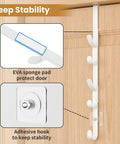 Metal Over The Door Hooks For Hanging And Organizing Purses Coats Hats Towels And Clothes Ideal For Bathroom Close-up of hooks with EVA pad