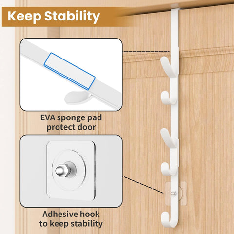 Metal Over The Door Hooks For Hanging And Organizing Purses Coats Hats Towels And Clothes Ideal For Bathroom Close-up of hooks with EVA pad