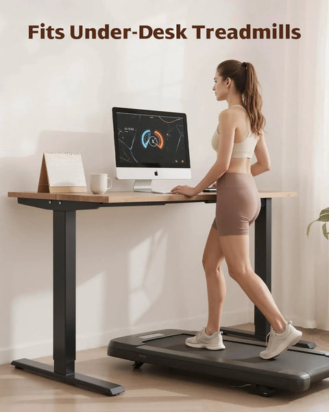 Woman using Dual Motor Electric Standing Desk Frame For Your Dope Home Office Setup Height Adjustable Sit Stand Base