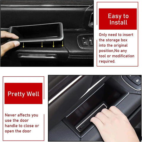 Ram 1500 Door Side Organizer Tray 4 Piece Set With White Line Mats For Left Hand Drive Models installation view