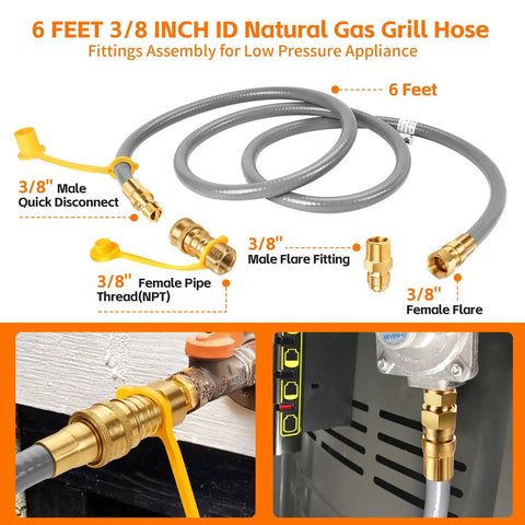 Three Eighths Inch Natural Gas Hose With Quick Connect Fitting For Grills And Heaters CSA Certified Flexible Low Pressure Gas Line