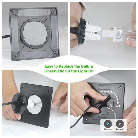 Steps for replacing bulb in 18W UVC HVAC Light For Whole House Air Purification In Ducts 253.7nm Ozone Free 110V With Spare Bulb And Easy Base Replacement CTUV D18 Ideal For Central AC Systems And Quick Safe Bulb Swap For Clean Healthier Indoor Air