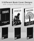 Faux Book Decor Set Of 3 For Modern Desk And Shelf Vibe with black and white motivational quotes on covers, front view.