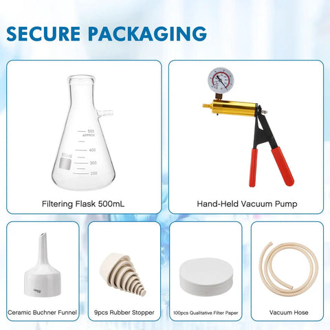 Buchner Funnel Filtration Kit With Handheld Vacuum Pump And 500mL Lab Vacuum Flask Includes 100 Pcs Filter Paper And Rubber Stoppers