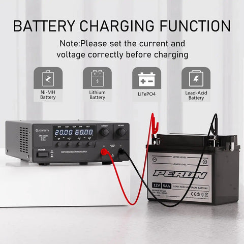 Variable DC Bench Power Supply 0-60V 0-20A 1200W with battery charging setup and 4 digit LED display