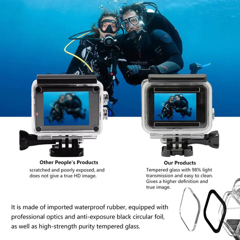 Waterproof Dive Case For GoPro Hero 7 Black, Hero 6, Hero 5 And 2018 Action Cameras with clear tempered glass display