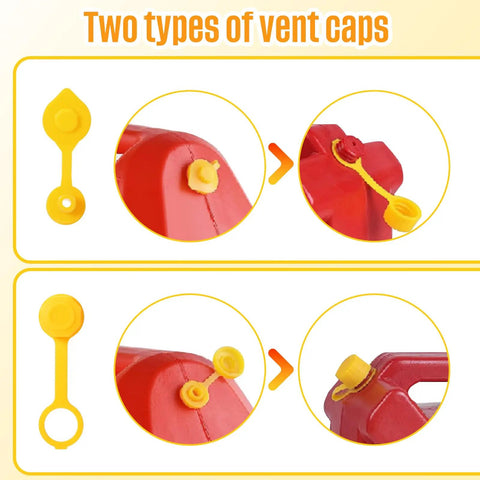 Two types of vent caps for Gas Can Spout Replacement Kit With Nozzles Caps Gaskets And Drill Bit For Most One Half Gallon, Five Gallon And Ten Gallon Oil Cans