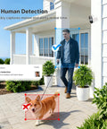 Man walking dog with 1080P Wireless Outdoor Security Camera With Battery Power AI Human Detection Color Night Vision on porch.