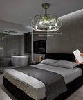 Ceiling Fan with Light Remote 3-Speed Quiet Brushless Motor Timer 50cm in modern bedroom setting with remote control.