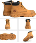 Waterproof Steel Toe Work Boots For Men 6 Inch Leather Construction Boots With Non Slip Outsole Safety Boots For Job Sites Wheat Color