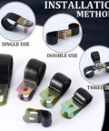 Heavy Duty Stainless Steel Cable Clamps Kit Quarter Inch Rubber Coated Clips With Self Tapping Screws shown with installation uses.
