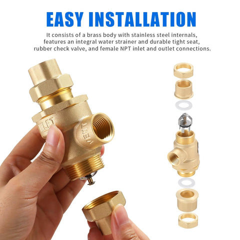 Brass 1/2-inch backflow preventer with dual check valve and atmospheric vent; threaded connections