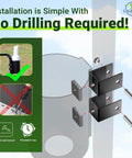 Universal Golf Cart Sand Bottle With A Tight Secure Holder Featuring Hassle Free No Drill Install. Installation graphic shows mounting without drilling.