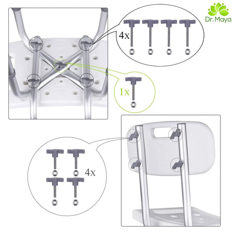 Assembly bolts for Adjustable Bath And Shower Chair With Back Support For Seniors Safe Bath Tub Stool Anti Slip Wide Seat