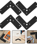 Heavy Duty Stainless Steel Corner Bracket Set, 4 Pack Flat Angle Braces in black metal for woodworking support