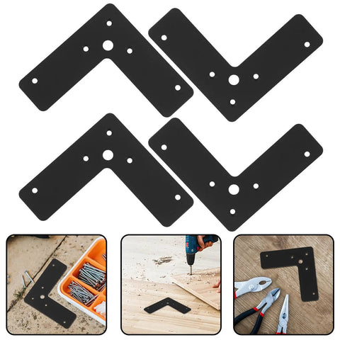 Heavy Duty Stainless Steel Corner Bracket Set, 4 Pack Flat Angle Braces in black metal for woodworking support