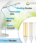 Dual Shade LED Desk Lamp With Three Color Temperature Modes, Auto Shutoff Timer, Adjustable Neck And Touch Activated Controls