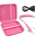 Pink Universal Case For LED Neck Reading Light, Portable Storage Holder For USB Cable And Book Light with accessories shown