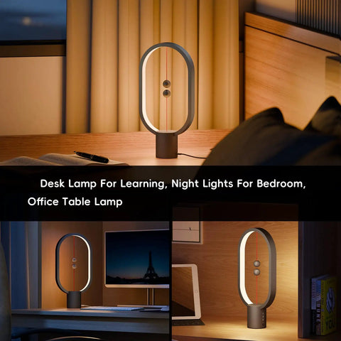Balance Lamp For Bedroom And Nightstand With Touch Dimmer, Rechargeable LED Table Lamp, 3 Level Brightness on a desk
