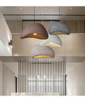 Color Design Living Room Suspension Lamp Restaurant Pendant Light Lustre Cafe Chandelier with decorative shades in various colors.